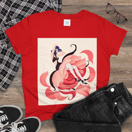 🌹🖤 The Lady Of The Blushing Rose Cotton Tee – Art Deco Fashion Illustration