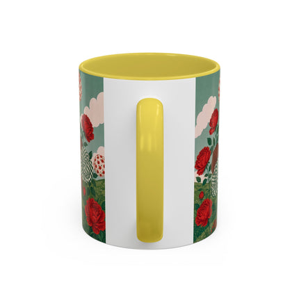 🌹💚 The Scarlet Rose Checkerboard Garden Colorful Mug – Art Deco Floral Whimsy