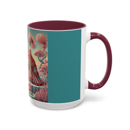 Cherry Blossom Courtesans & Crimson Crab Colorful Mug – Imperial Elegance & Playful Charm