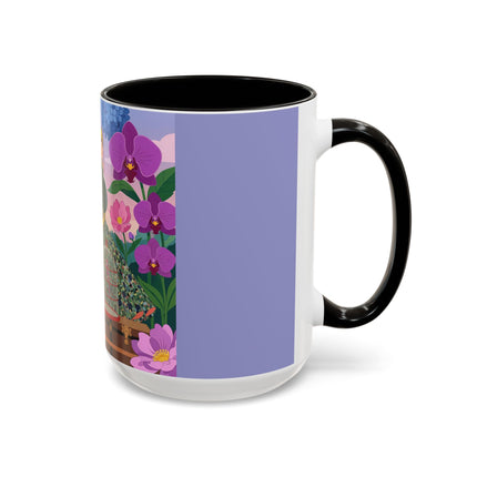 The Lady And The Crimson Birdcage Colorful Mugs – Art Deco Tropical Garden Elegance