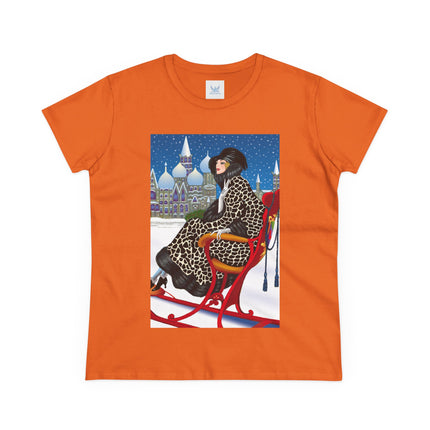 Elegant Winter Woman in Sleigh Women's Midweight Cotton Tee