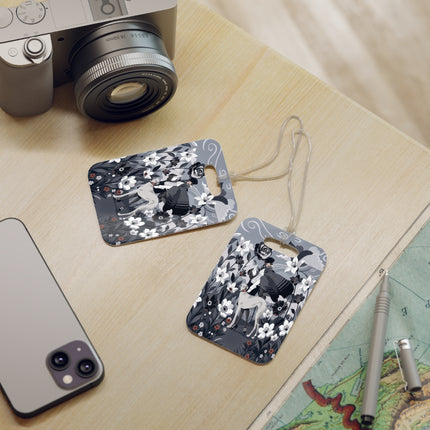 🖤🌸 The Greyhound Floral Promenade Luggage Tag – Art Deco Monochrome Fashion
