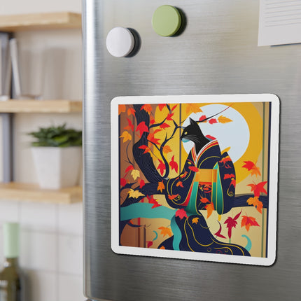 Black Cat in Kimono Die-Cut Magnets (5 Sizes)