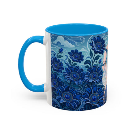 💙🌸 The Sapphire Wind Dancer Colorful Mug – Art Deco Floral Fantasy
