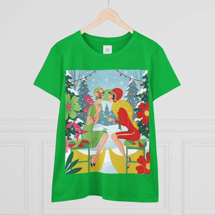 ☕❄️ Christmas Tea In The Snow Garden Cotton Tee – Art Deco Holiday Friendship