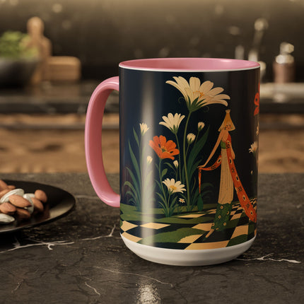 🌼🧡 The Midnight Floral Masquerade Colorful Mug – Art Deco Fashion Fantasy