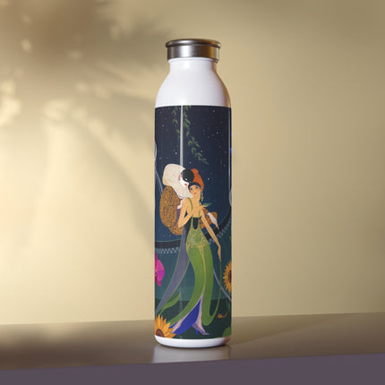🌙🌺 The Enchanted Midnight Garden Masquerade Slim Water Bottle – Art Deco Floral Fantasy