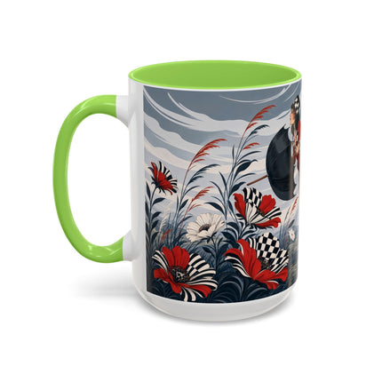 ☔🌹 The Scarlet Checkerboard Rainstorm Colorful Mug – Art Deco Floral Elegance