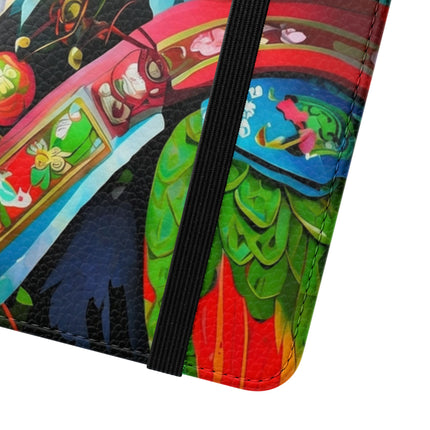 🦜⚡ Tech Plumes Flip Case – Neon Feathers & Futuristic Brilliance