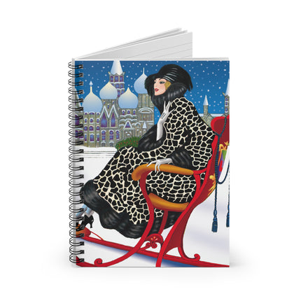 Elegant Winter Woman in Sleigh Spiral Notebook - Ruled Line