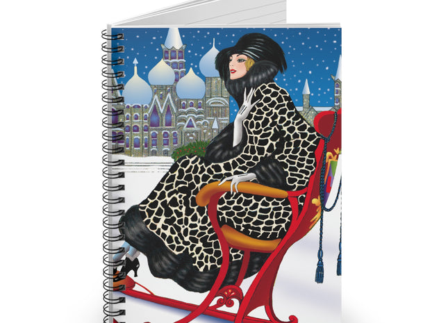 Elegant Winter Woman in Sleigh Spiral Notebook - Ruled Line