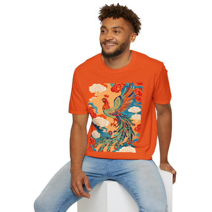🐦🌞 The Celestial Phoenix Softstyle T-Shirt – Golden Clouds & Mythical Splendor