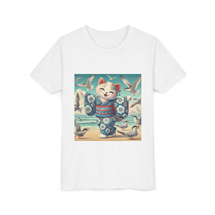 Geisha Kitten by the Seaside Youth Short Sleeve Tee