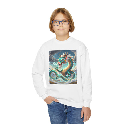 Tibetan Dragon in Battle Youth Crewneck Sweatshirt – Power, Motion & Mythic Adventure