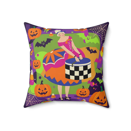 🍬🎃 The Lady Of Candy Corn Hollow Square Pillow – Colorful Halloween Charm