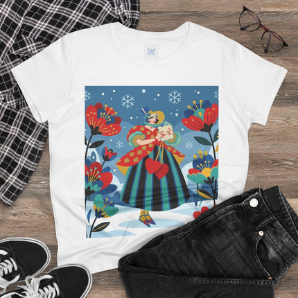 ❤️❄️ The Winter Heart Messenger Cotton Tee – Art Deco Winter Enchantment