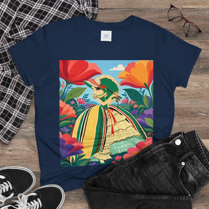 🌺🎀 The Girl In The Striped Garden Cotton Tee – Art Deco Floral Fashion