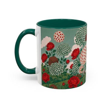 🌹💚 The Scarlet Rose Checkerboard Garden Colorful Mug – Art Deco Floral Whimsy