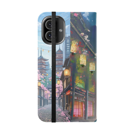🦚🌸 Techno Plumes Peacock Flip Case – Neon Elegance & Sakura Dreams