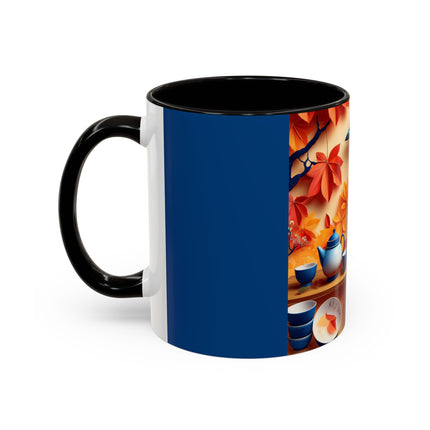 Blue Jay at an Autumn Tea Ceremony Colorful Mugs (11oz, 15oz)