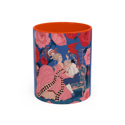 The Lady And The Scarlet Macaw Colorful Mugs – Art Deco Floral Elegance