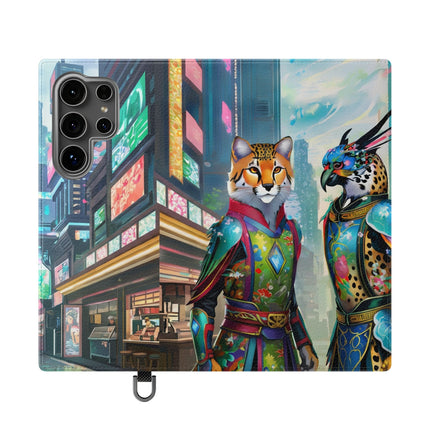 🐆🦜 Cybernetic Duets Flip Case – Neon Elegance & Digital Harmony