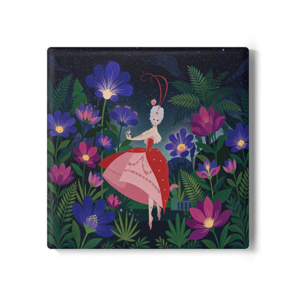 🌺✨ The Lady Of The Starlit Enchanted Garden Ceramic Coaster – Art Deco Floral Fantasy