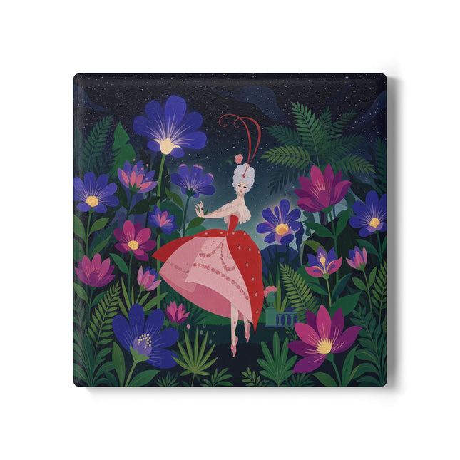 🌺✨ The Lady Of The Starlit Enchanted Garden Ceramic Coaster – Art Deco Floral Fantasy