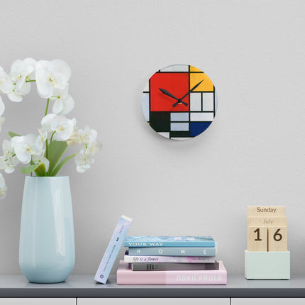 Composition with Red, Yellow, Blue, and Black by Piet Mondrian Acrylic Wall Clock, Round and Square