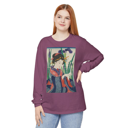 Woman with Origami Crane Garment-dyed Long Sleeve T-Shirt