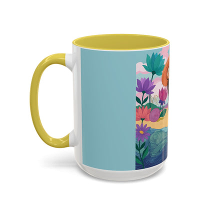 The Lady Of The Coral Parasol Colorful Mugs – Art Deco Coastal Elegance