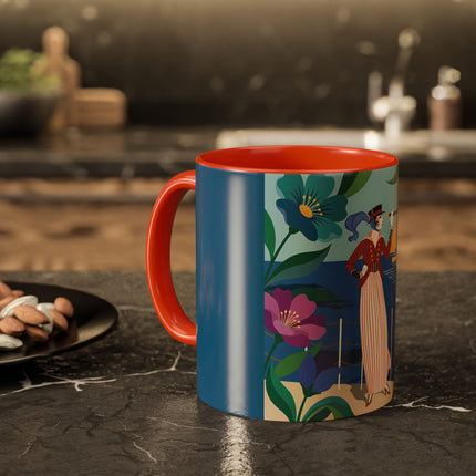 The Lady Of The Golden Horizon Colorful Mugs – Art Deco Coastal Elegance