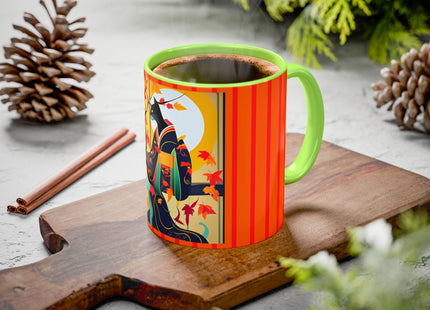 Black Cat in Kimono Colorful Mugs, 11oz