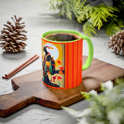Black Cat in Kimono Colorful Mugs, 11oz