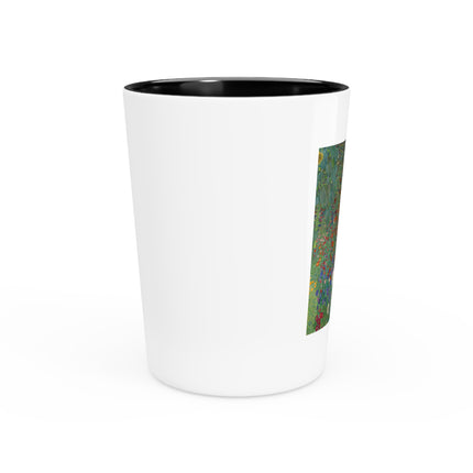 Farm Garden with Sunflowers by Gustav Klimt Ceramic Shot Glass