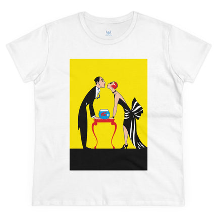 Moment of Elegance: A Passionate Embrace Amidst Golden Splendor Women's Midweight Cotton Tee