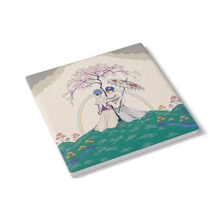 🌈☂️ Beneath The Rainbow Tree Ceramic Coaster – Art Deco Spring Fantasy