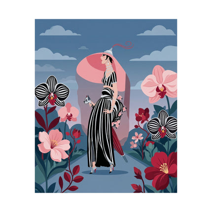 🌸🖤 The Lady Of The Striped Orchid Matte Vertical Poster – Art Deco Floral Elegance