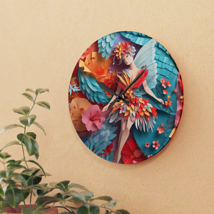 Hibiscus Fairy Acrylic Wall Clock, Round and Square