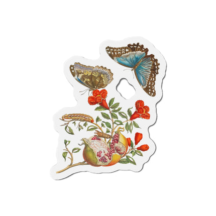 Blue Butterflies and Pomegranate by Maria Sibylla Merian Die-Cut Magnets (5 Sizes)