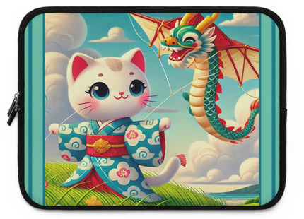 Geisha Kitten and the Dragon Kite Laptop Sleeve