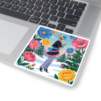 🌹🎄 The Golden Rose Of Winter Kiss-Cut Sticker – Art Deco Holiday Fantasy