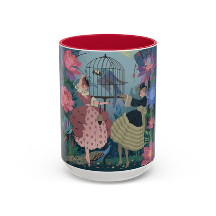 The Ladies And The Enchanted Macaw Colorful Mugs – Art Deco Botanical Elegance