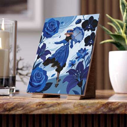 ☔💙 The Blue Rain Promenade Ceramic Tile – Art Deco Floral Fashion