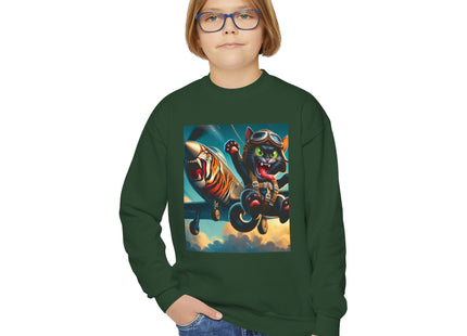 Parachuting Cat Commando Youth Crewneck Sweatshirt