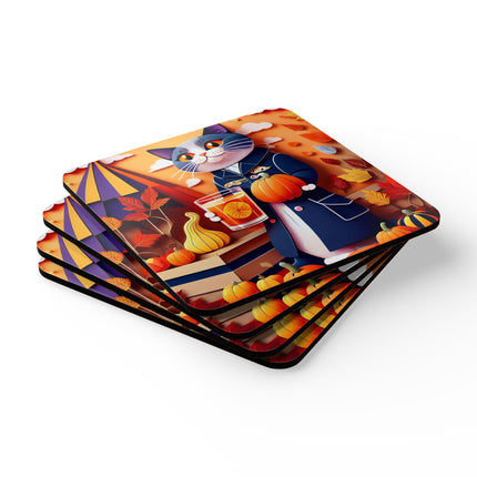 British Shorthair at an Autumn Market Corkwood Coaster Set