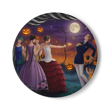 🏹🎃 Cupid's Arrow At Pumpkin Moon Manor Ceramic Coaster – Romantic Halloween Charm