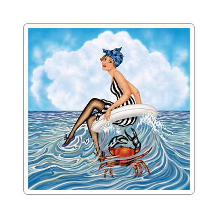 🦀🌊 The Seaside Crab Ride Kiss-Cut Stickers – Art Deco Beach Whimsy