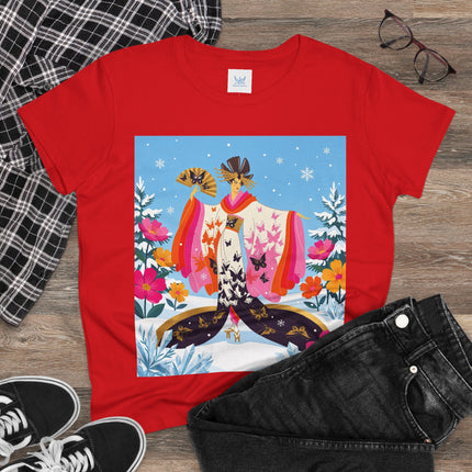 🦋❄️ Butterflies In The Snow Cotton Tee – Art Deco Japanese Floral Fantasy
