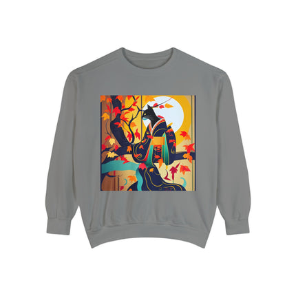 Black Cat in Kimono Unisex Garment-Dyed Sweatshirt
